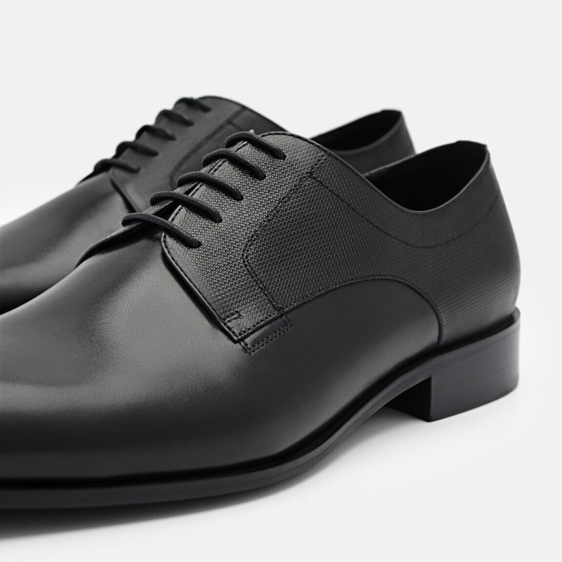 Sepatu Derby Kulit Saffiano - Black