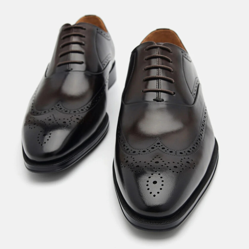 Sepatu Oxford Brogue Kulit - Dark Brown