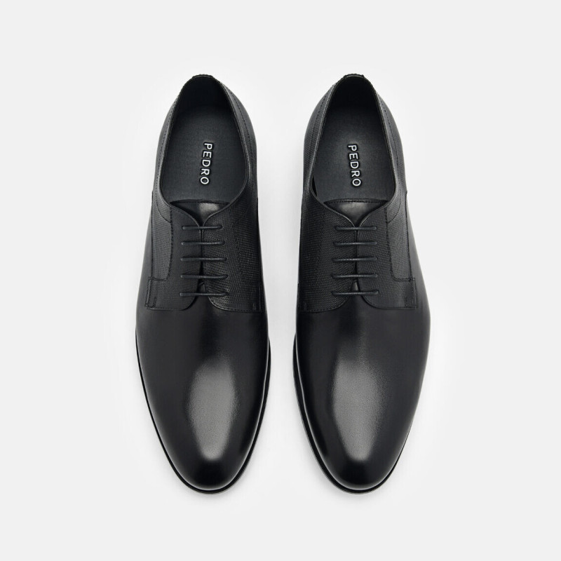 Sepatu Derby Kulit Saffiano - Black