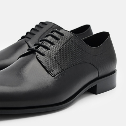 Sepatu Derby Kulit Saffiano - Black