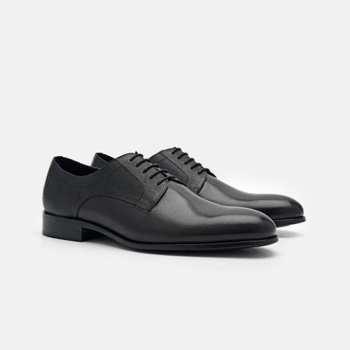Sepatu Derby Kulit Saffiano - Black